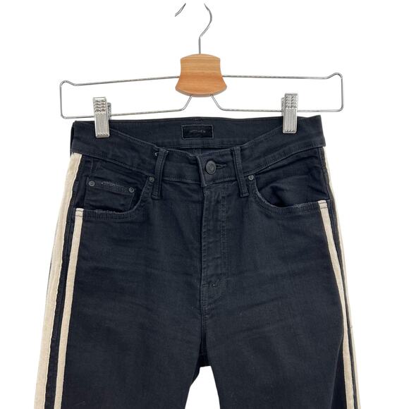 Mother Insider Crop Step Fray Jeans Guilty Racer Side Stripe Black Size 25 - Picture 3 of 13